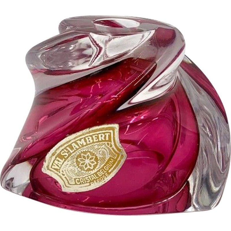 Vela de cristal rosa vintage, Bélgica 1960