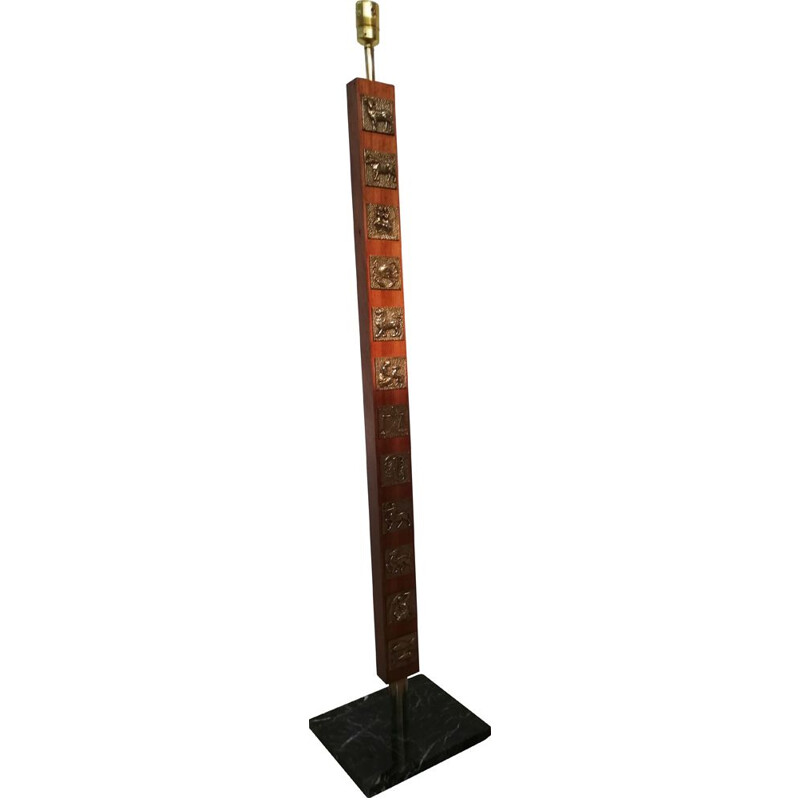 Vintage Zodiac sign brass and marble floor lamp, 1950s