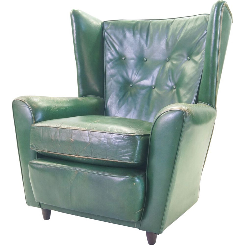 fauteuil club vintage en cuir brut vert