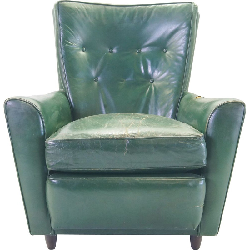 Vieux fauteuil club en - cuir vert