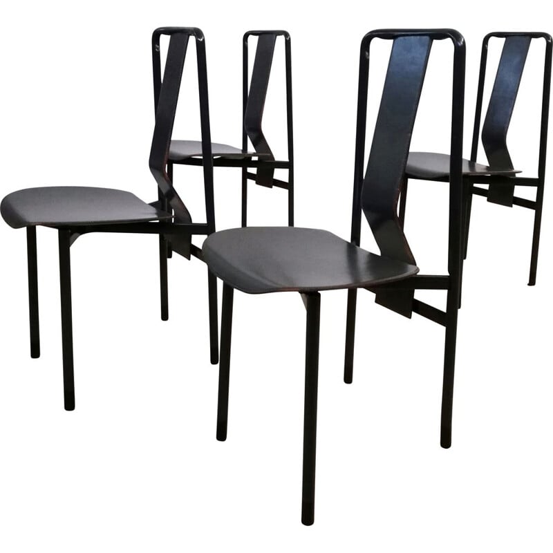 Set of 4 vintage Italian leather Irma chairs by Achille Castiglioni for Zanotta