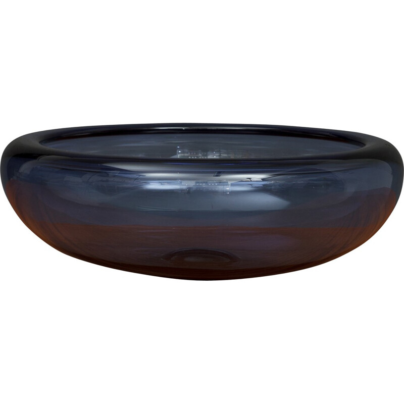 Large blue Holmegaard bowl in glass, Per LÜTKEN - 1950s