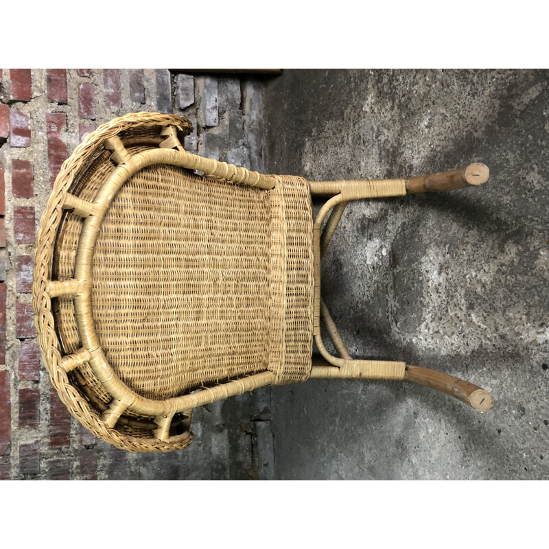 Chaise à bascule vintage en rotin et bambou, 1980