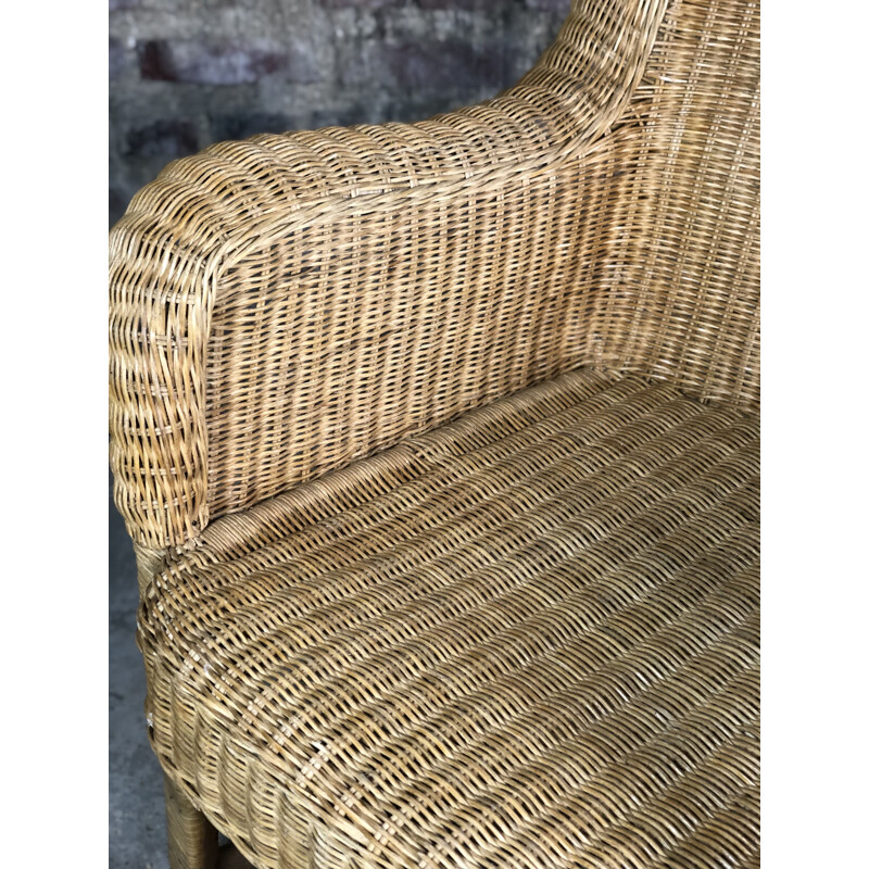 Vintage rattan and bamboo rocking chair, 1980