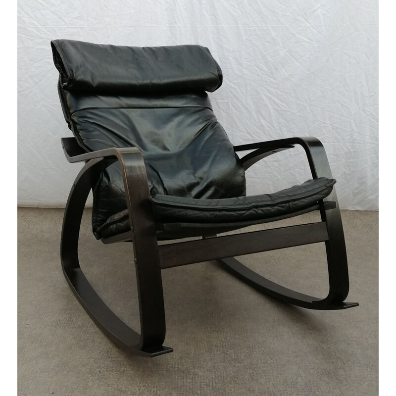 Cadeira de baloiço de couro Vintage Ikea Poem, 1990