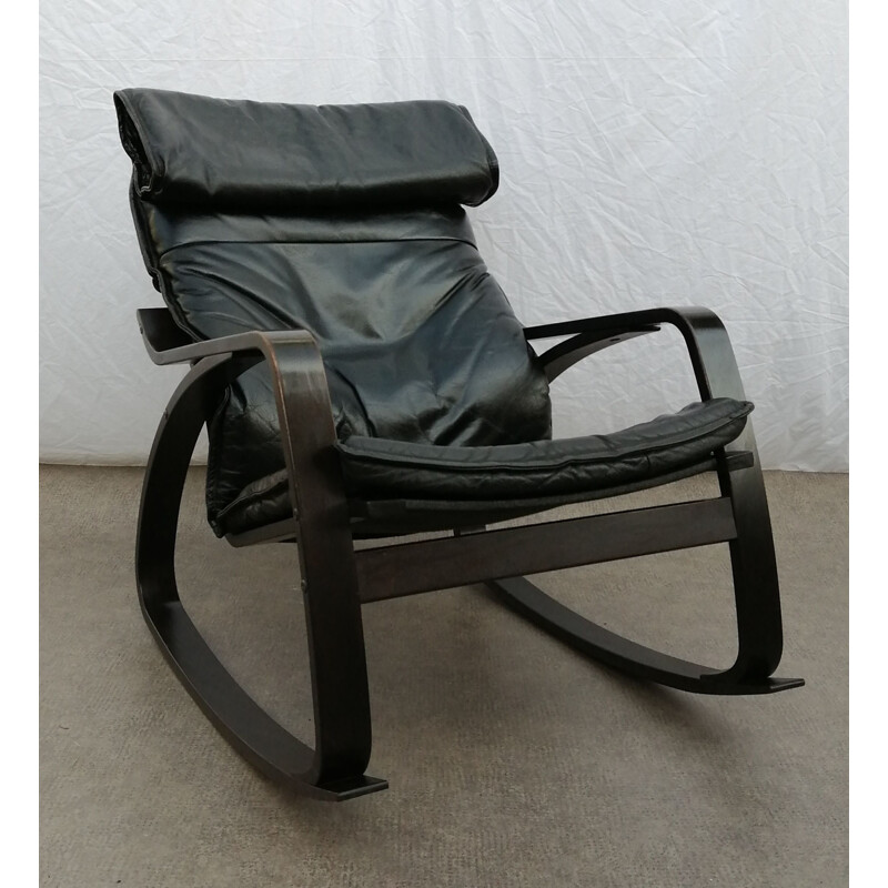 Vintage Ikea Poem leather rocking chair, 1990