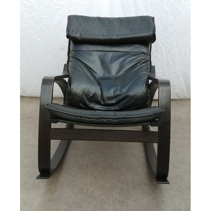 Vintage Ikea Poem leather rocking chair, 1990