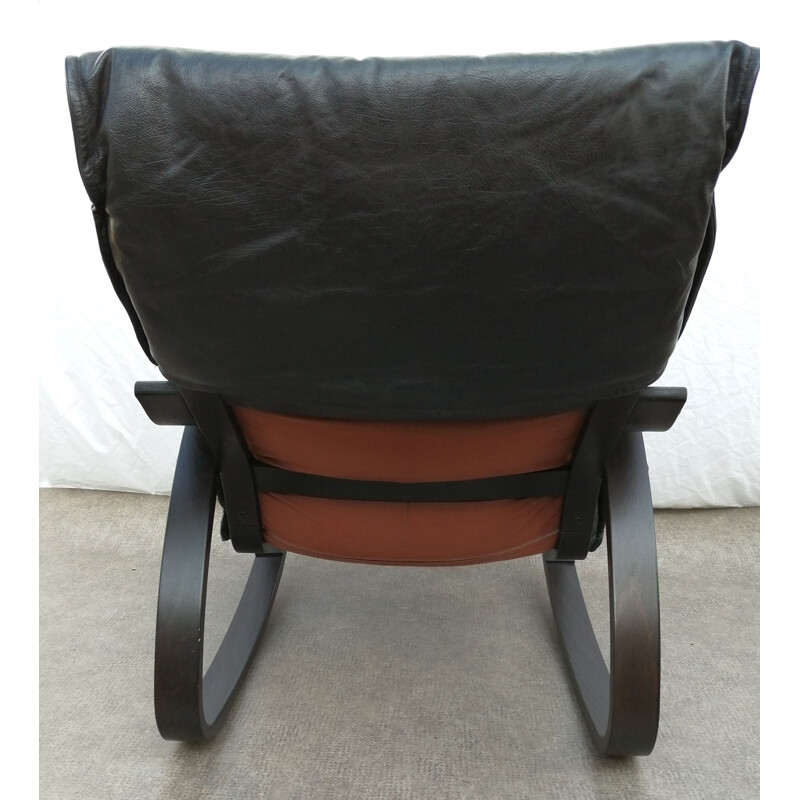 Cadeira de baloiço de couro Vintage Ikea Poem, 1990