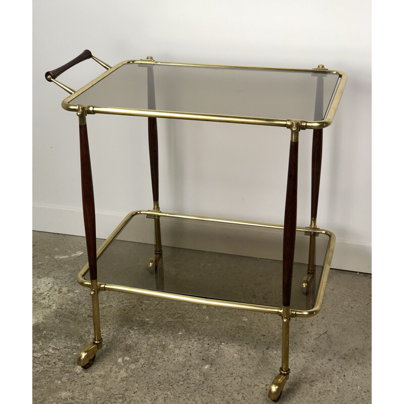 Vintage mahogany and brass cart by Cesare Lacca for ArreDolucce, Italy 1950