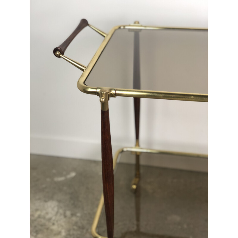 Vintage mahogany and brass cart by Cesare Lacca for ArreDolucce, Italy 1950