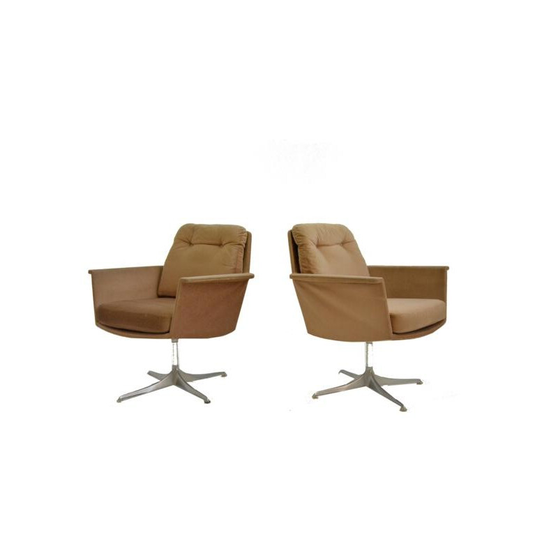 Pair of armchairs "COR" model Sedia in velvet, Leather Bruning - 1960s