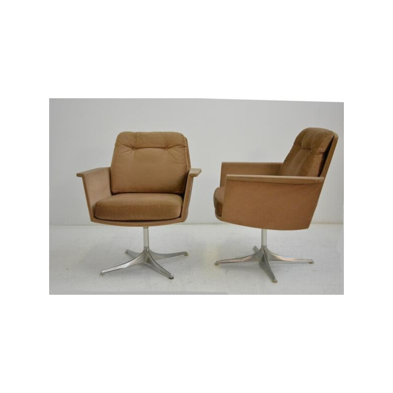 Pair of armchairs "COR" model Sedia in velvet, Leather Bruning - 1960s