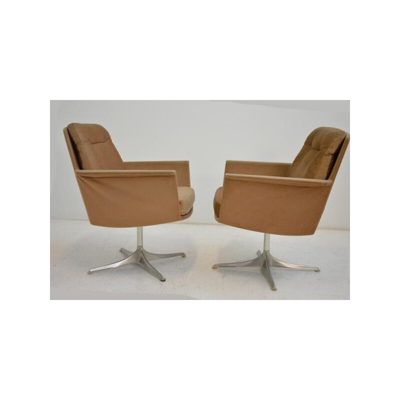 Pair of armchairs "COR" model Sedia in velvet, Leather Bruning - 1960s