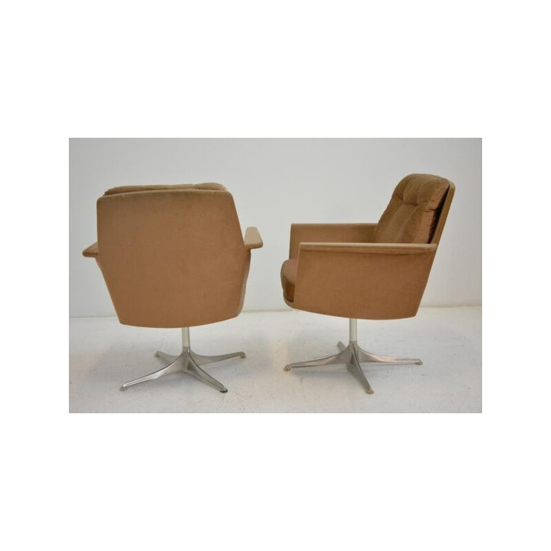 Pair of armchairs "COR" model Sedia in velvet, Leather Bruning - 1960s