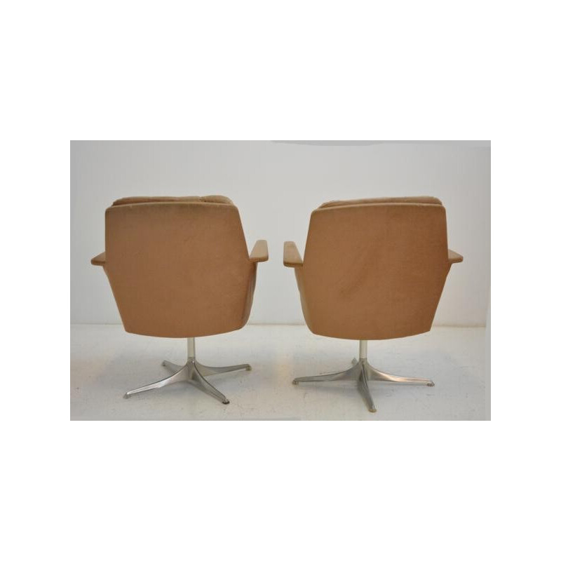 Pair of armchairs "COR" model Sedia in velvet, Leather Bruning - 1960s