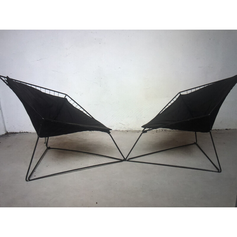 Pair of vintage black lacquered steel armchairs "Oti" by Niels Gammelgaard for Ikea, Sweden 1980