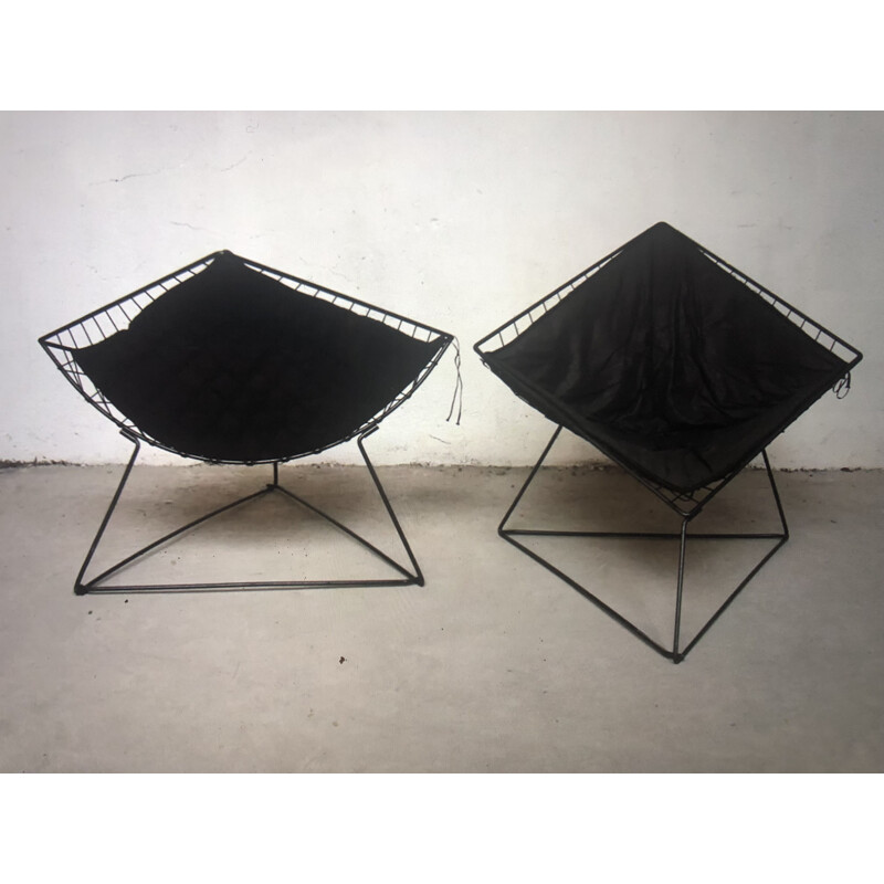 Pair of vintage black lacquered steel armchairs "Oti" by Niels Gammelgaard for Ikea, Sweden 1980