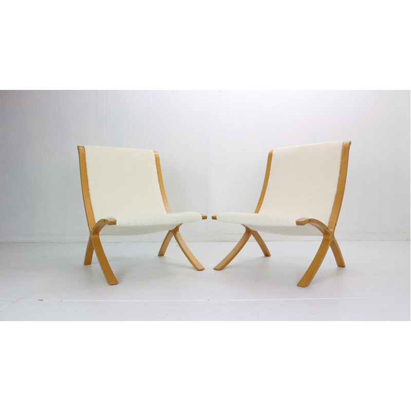 Paire de fauteuils vintage en bois de hêtre de Peter Hvidt et Orla Mølgaard-Nielsen pour Fritz Hansen, Danemark 1979