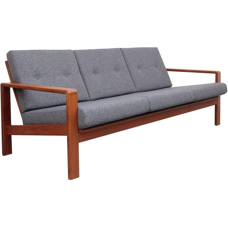 3-seater sofa Komfort in teak and blue grey fabric - 1960s