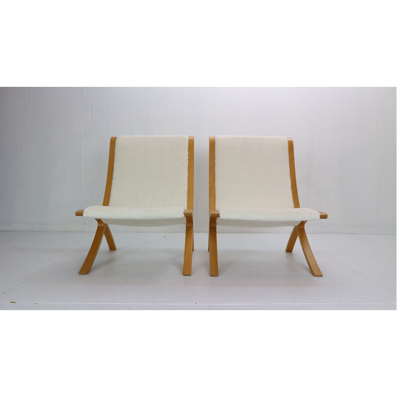Paire de fauteuils vintage en bois de hêtre de Peter Hvidt et Orla Mølgaard-Nielsen pour Fritz Hansen, Danemark 1979