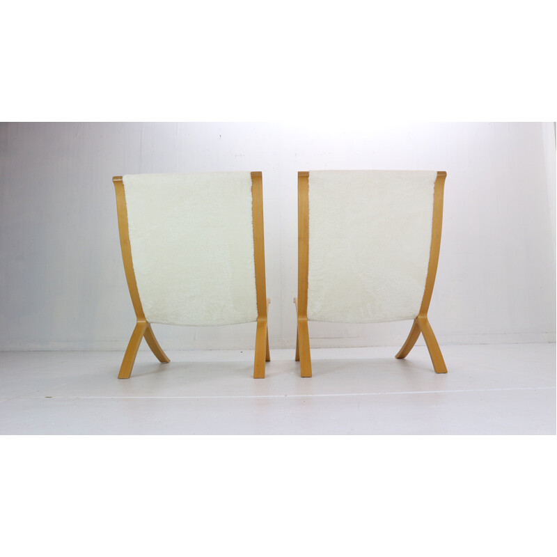 Pair of vintage beechwood armchairs by Peter Hvidt and Orla Mølgaard-Nielsen for Fritz Hansen, Denmark 1979