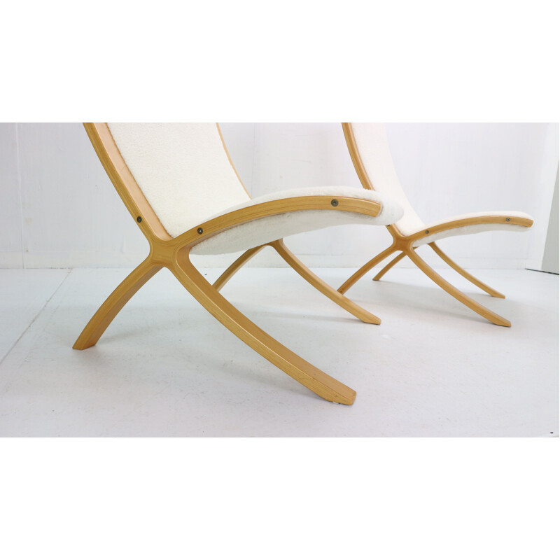 Paire de fauteuils vintage en bois de hêtre de Peter Hvidt et Orla Mølgaard-Nielsen pour Fritz Hansen, Danemark 1979