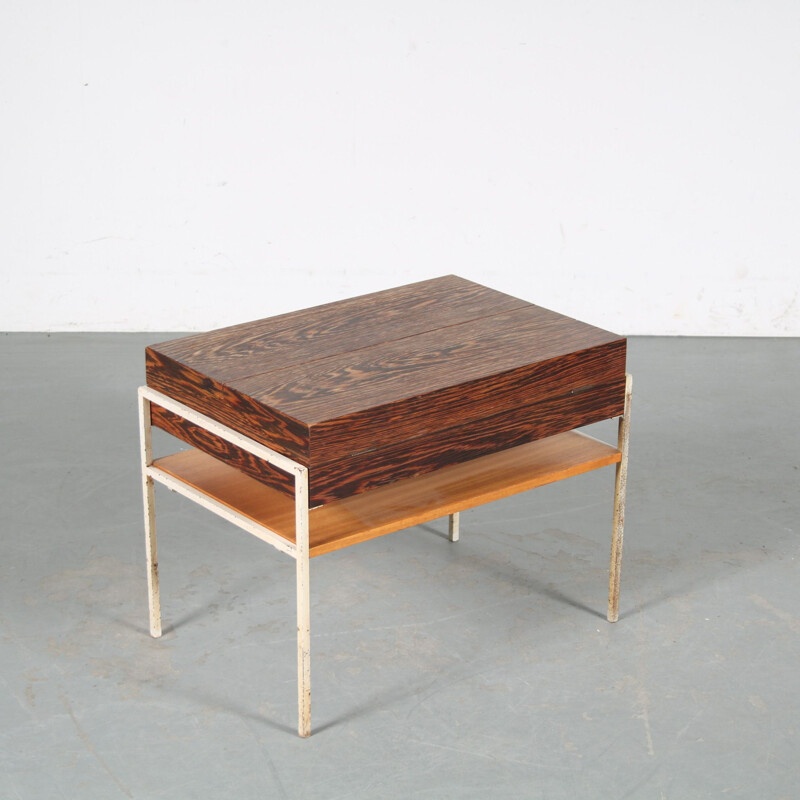 Vintage sewing box in white metal and wenge wood by Coen de Vries for Everest, Netherlands 1950