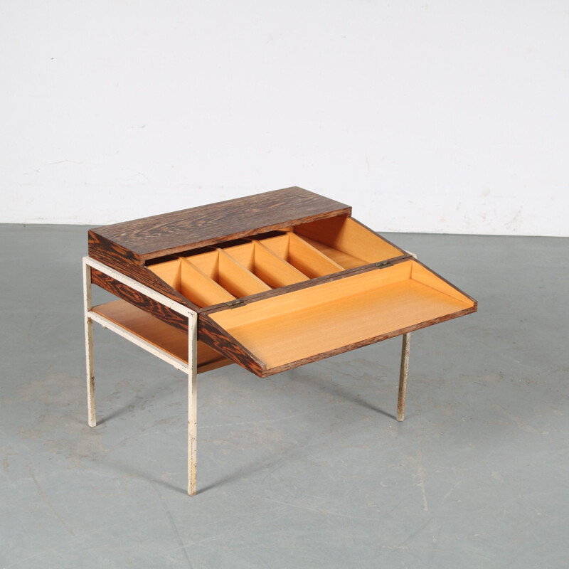Vintage sewing box in white metal and wenge wood by Coen de Vries for Everest, Netherlands 1950