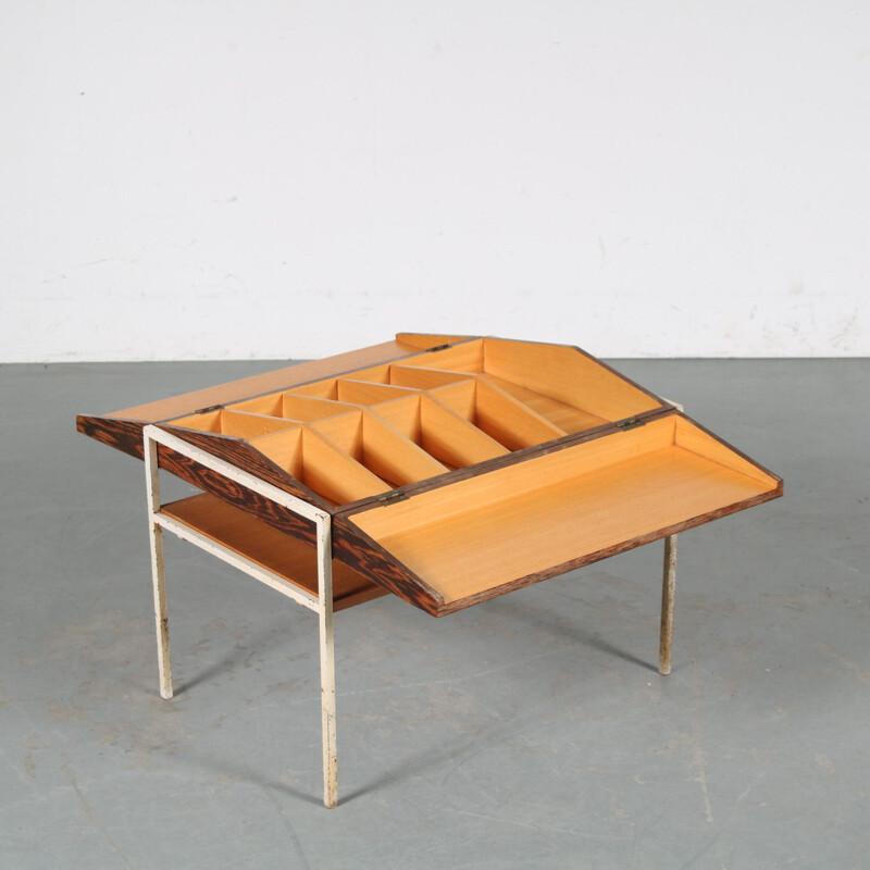 Vintage sewing box in white metal and wenge wood by Coen de Vries for Everest, Netherlands 1950