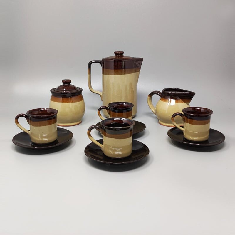 Vintage brown ceramic coffee set from Faenza, Italy 1970