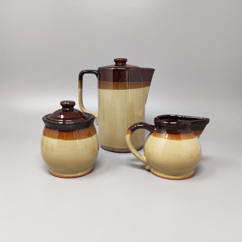 Vintage brown ceramic coffee set from Faenza, Italy 1970