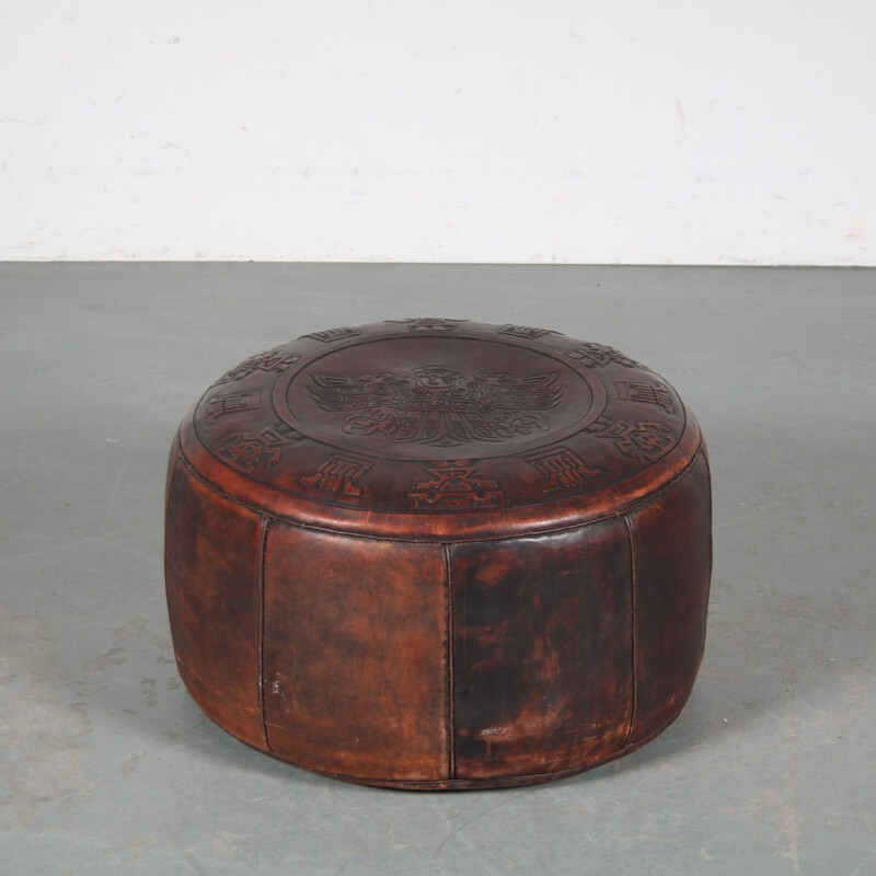 Vintage leather pouf by Angel Pazmino for Ecuador, 1960s