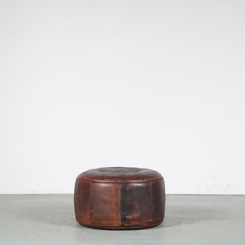 Vintage leather pouf by Angel Pazmino for Ecuador, 1960s