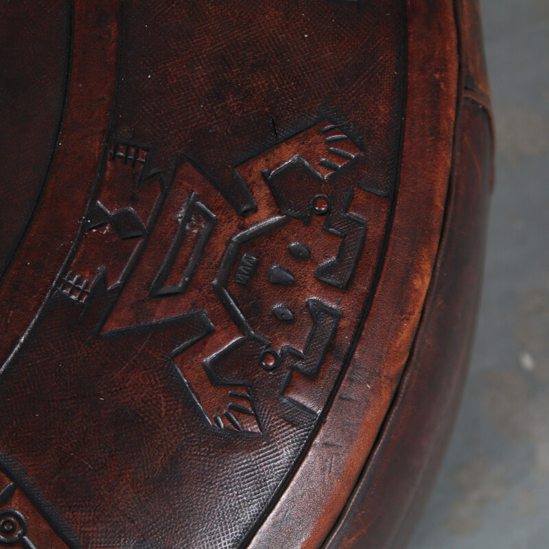 Vintage leather pouf by Angel Pazmino for Ecuador, 1960s