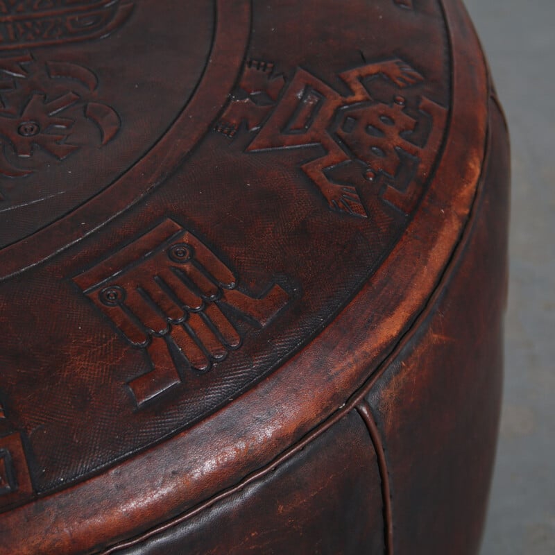 Vintage leather pouf by Angel Pazmino for Ecuador, 1960s