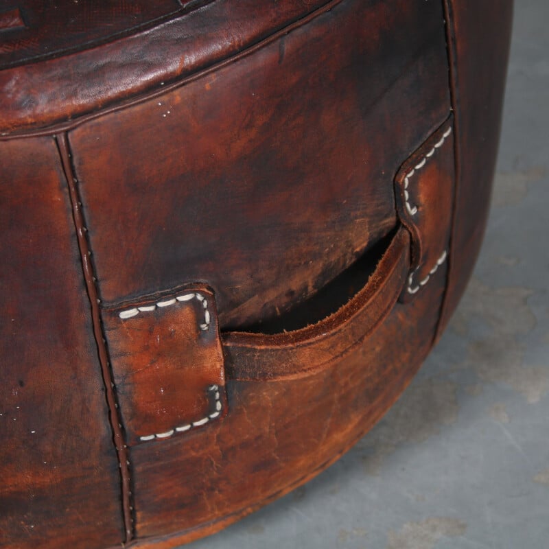 Vintage leather pouf by Angel Pazmino for Ecuador, 1960s