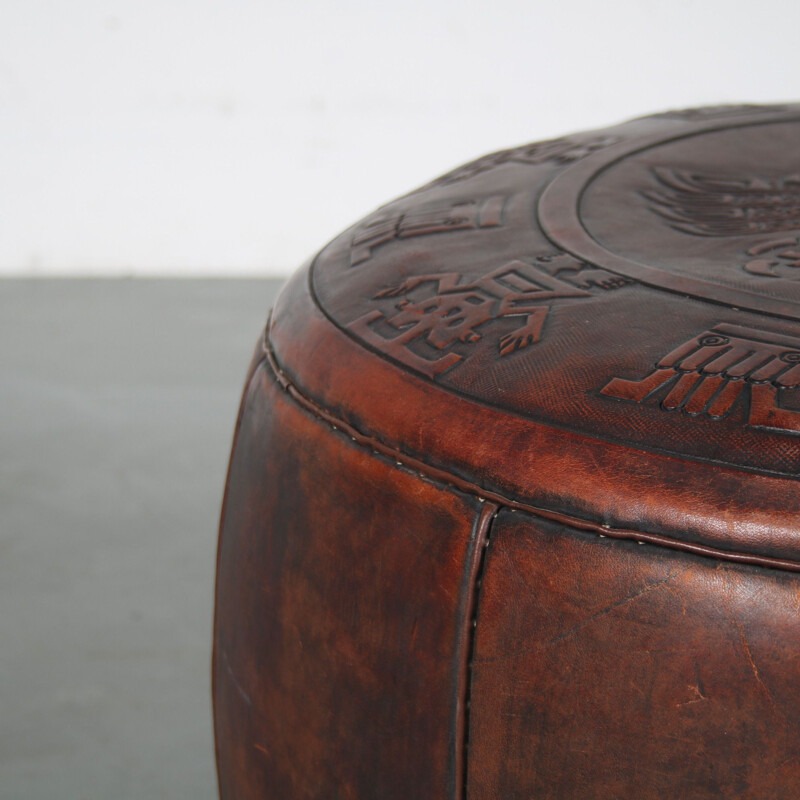 Vintage leather pouf by Angel Pazmino for Ecuador, 1960s