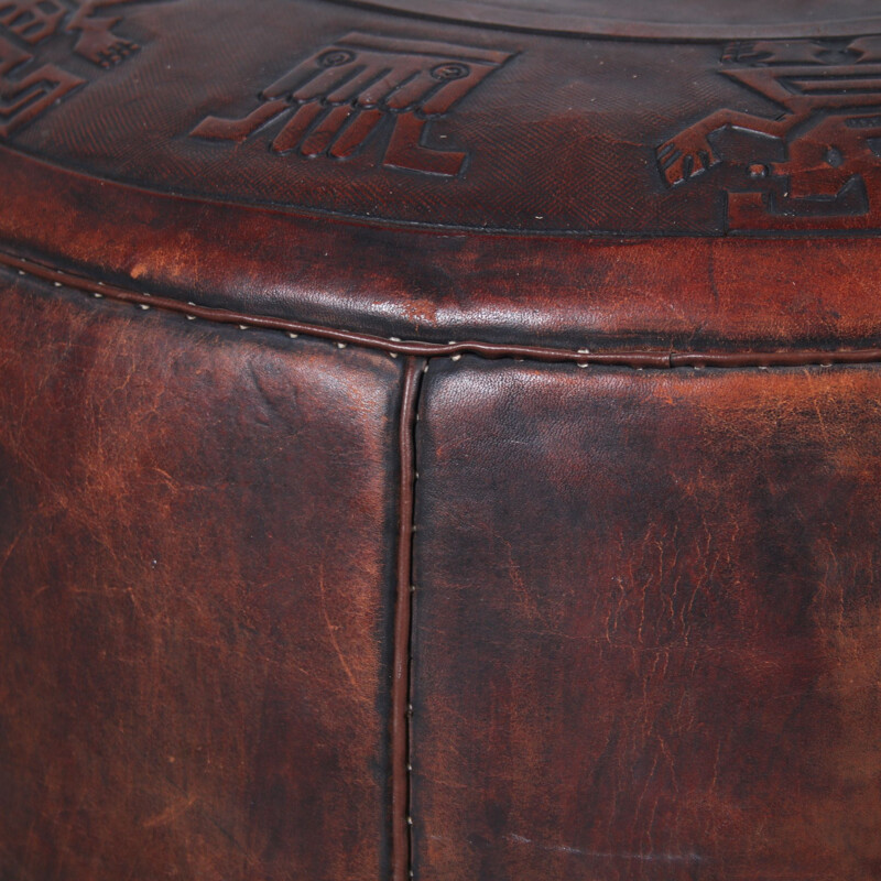 Vintage leather pouf by Angel Pazmino for Ecuador, 1960s