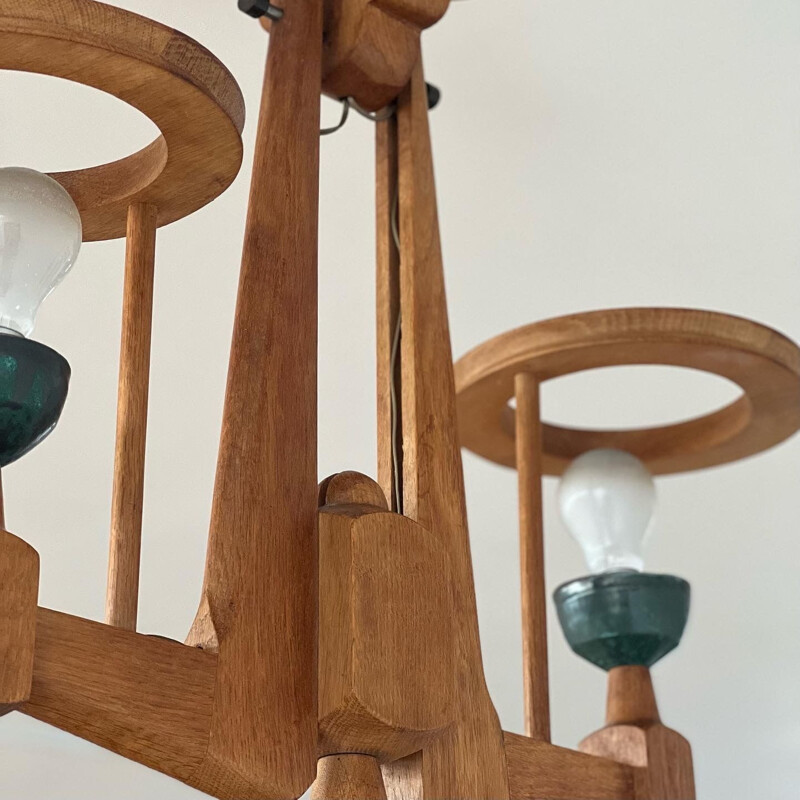 Oakwood mid-century chandelier by Guillerme et Chambron, France 1960s
