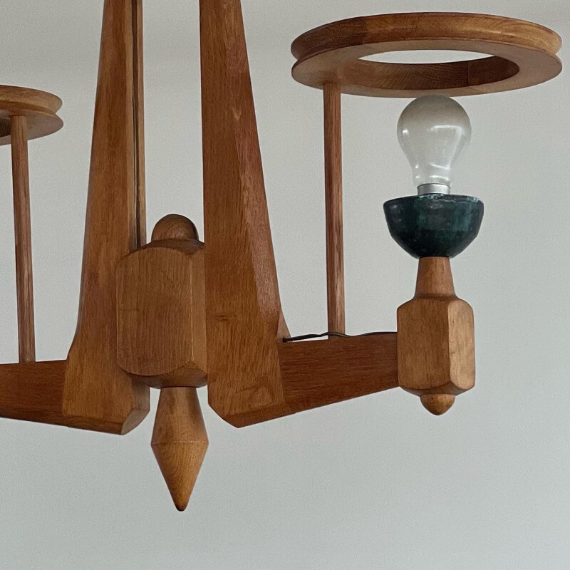 Oakwood mid-century chandelier by Guillerme et Chambron, France 1960s