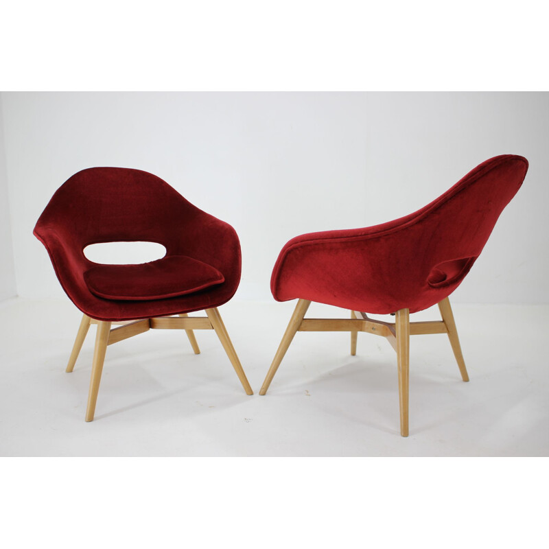 Paar vintage fauteuils "Shell" van Miroslav Navratil, Tsjechoslowakije 1960