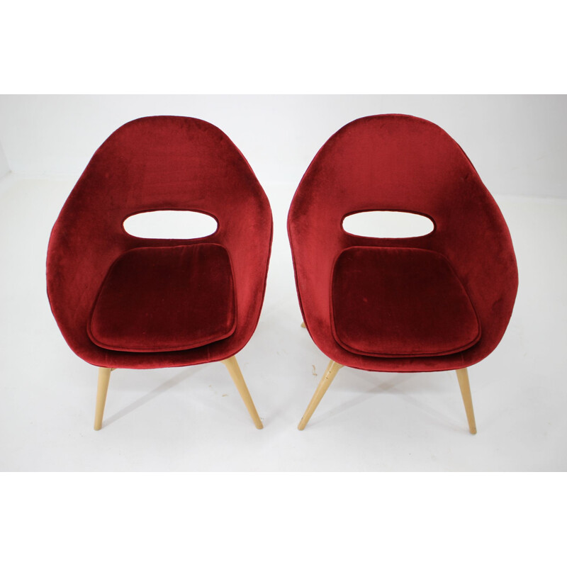 Paar vintage fauteuils "Shell" van Miroslav Navratil, Tsjechoslowakije 1960