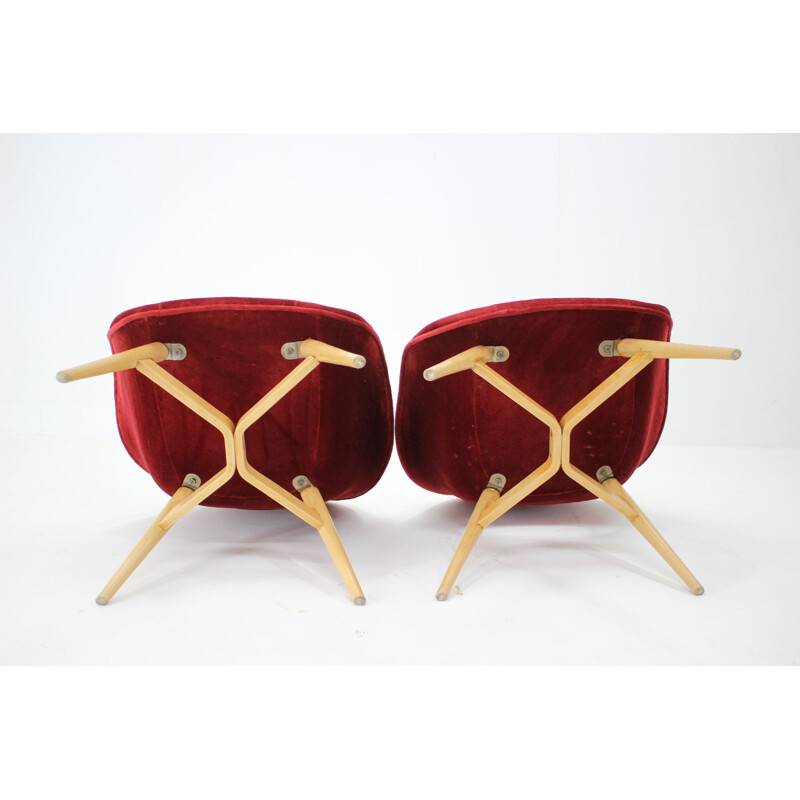 Paar vintage fauteuils "Shell" van Miroslav Navratil, Tsjechoslowakije 1960