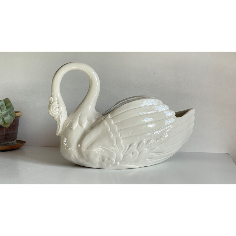 Vintage Italian swan ceramic planter