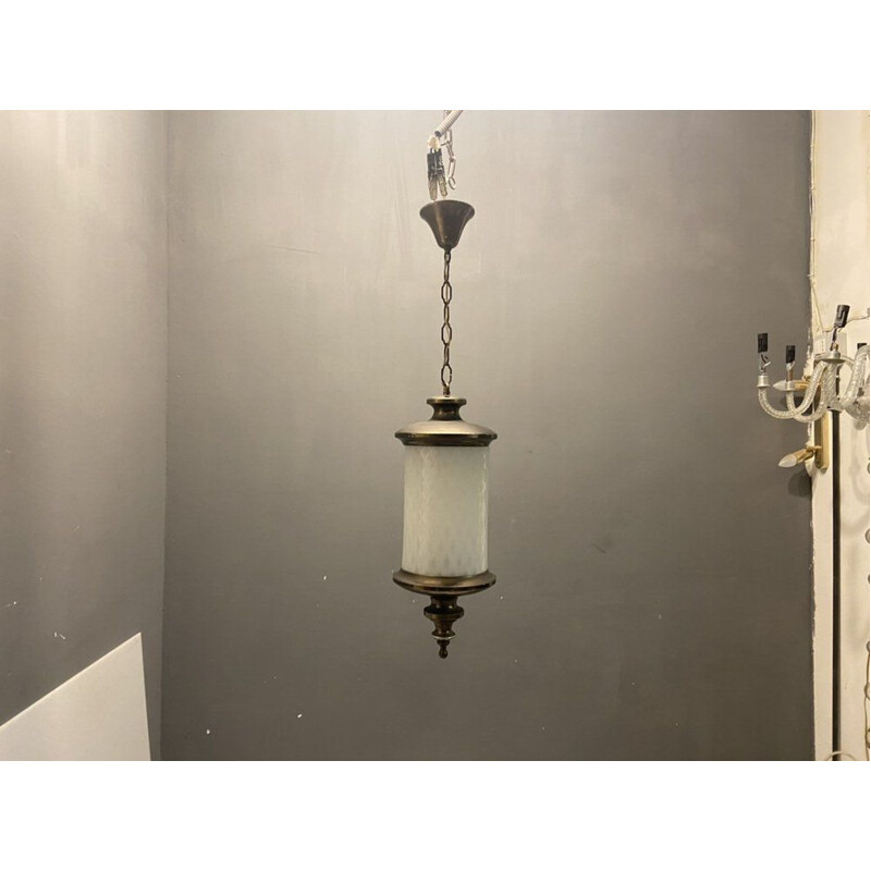 Paar vintage witte murano glas hanglampen, Italië