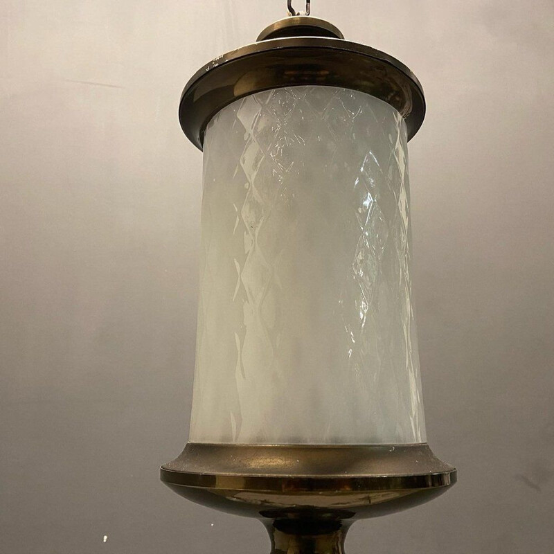 Par de candeeiros suspensos de vidro murano branco vintage, Itália