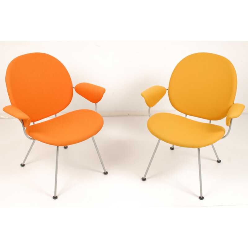 Gispen "Triënnale" chair in steel and orange and yellow fabric - 1960s