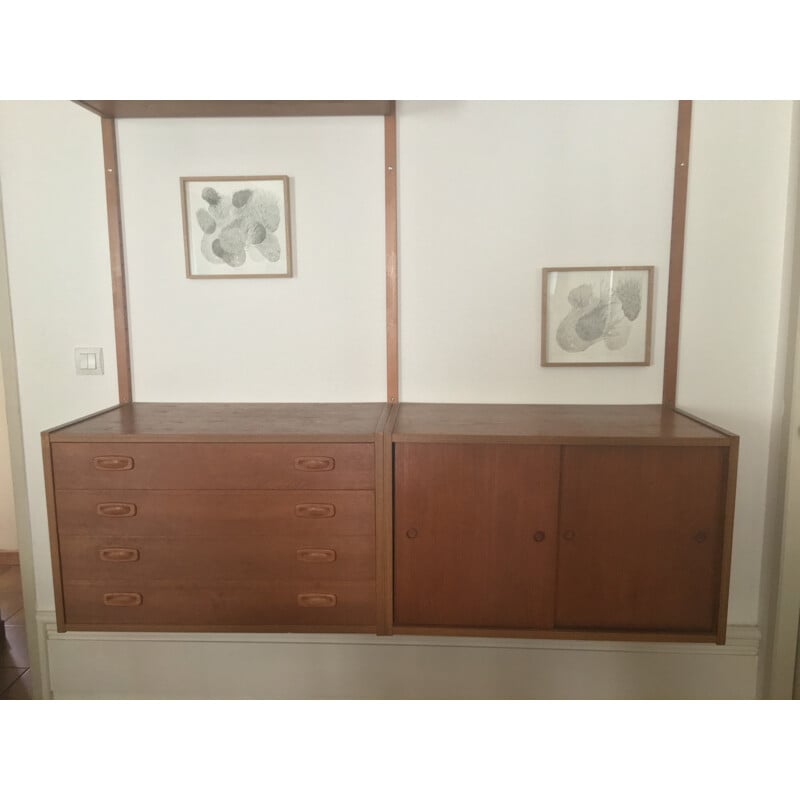 Mid century mural storage system in teak, Poul CADOVIUS - 1960s