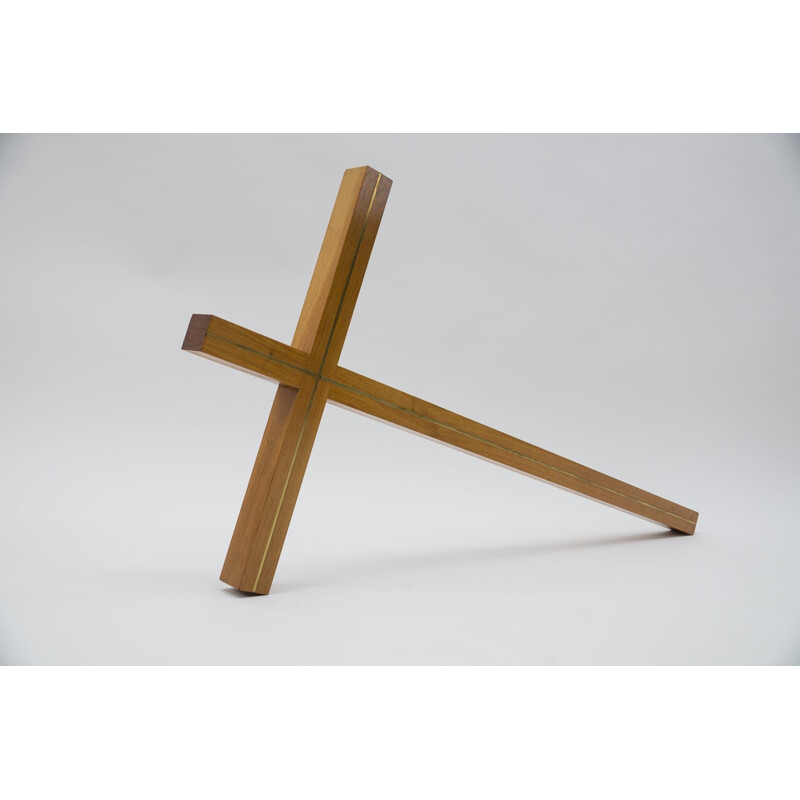 Crucifix minimaliste allemand vintage en noyer et laiton, 1960