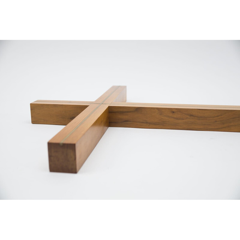 Vintage minimalist German crucifix in walnut & brass, 1960s